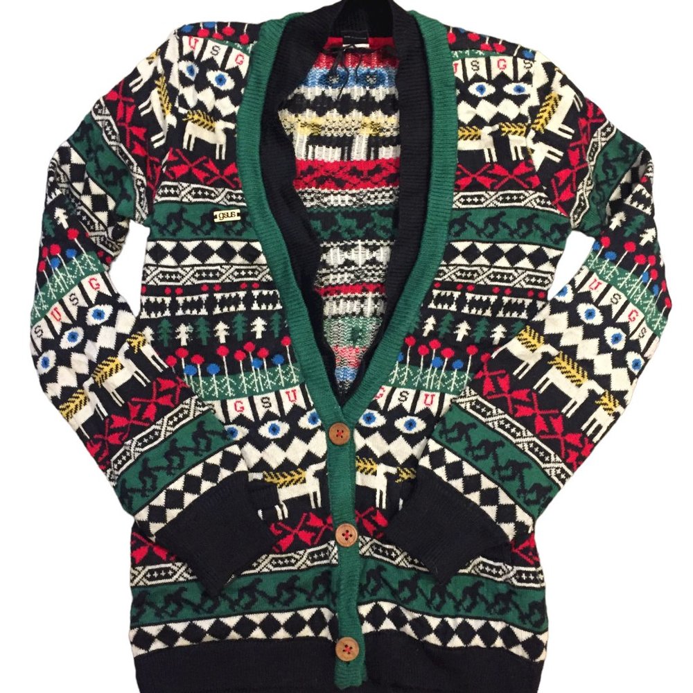 GSUS wool blend ugly Christmas grandpa sweater cardigan - size XS
